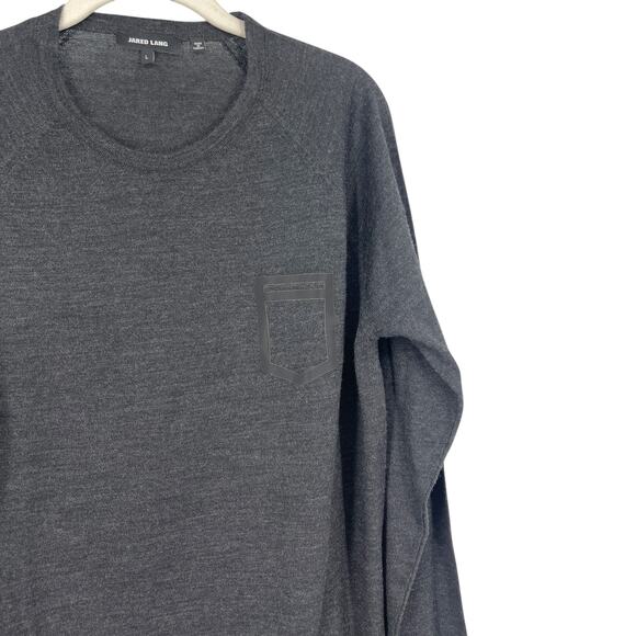 Jared Lang Merino Wool Sweater Faux Pocket Crew Neck Charcoal Men's Large - Picture 4 of 8